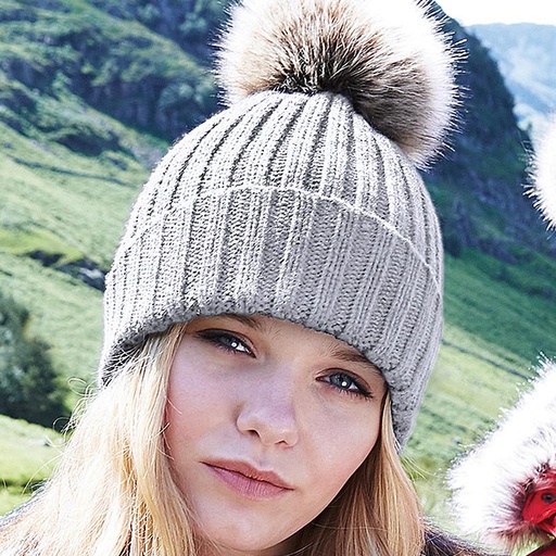 BB412 B/field Fur Pop Pom Chunky Beanie